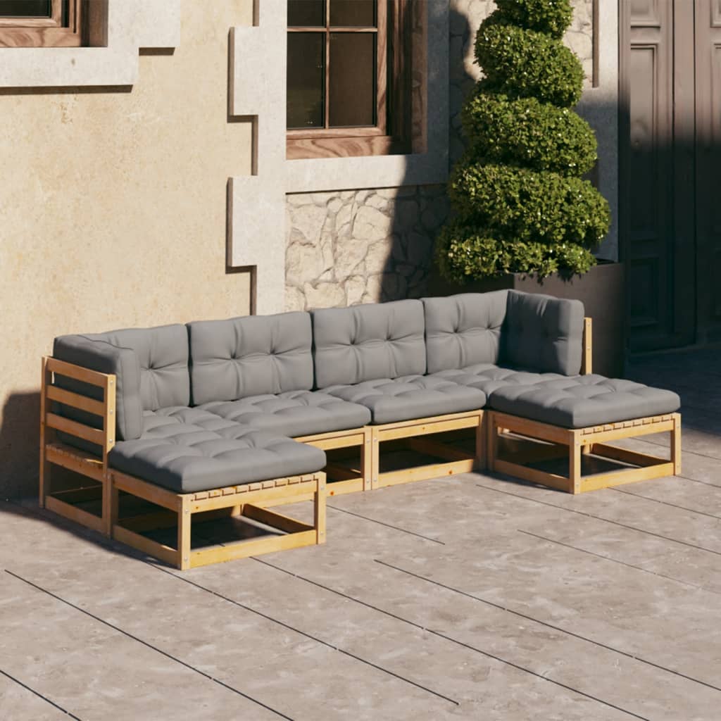 6-tlg. Garten-Lounge-Set mit Kissen Kiefer Massivholz